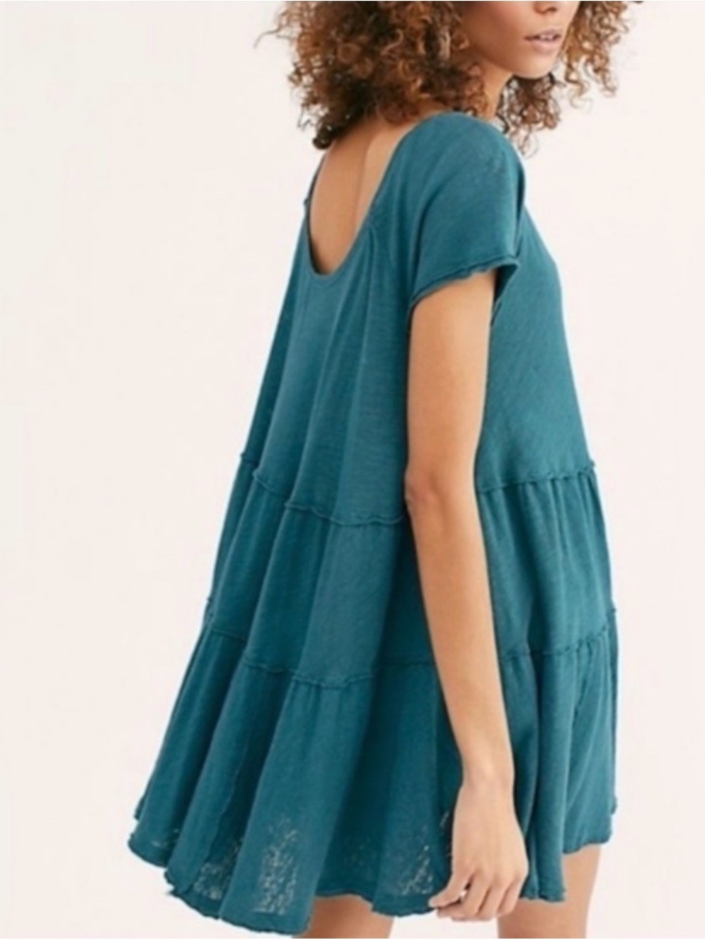 We The Free Teal V-Neck Tiered Short Sleeve Tunic - Picture 2 of 4